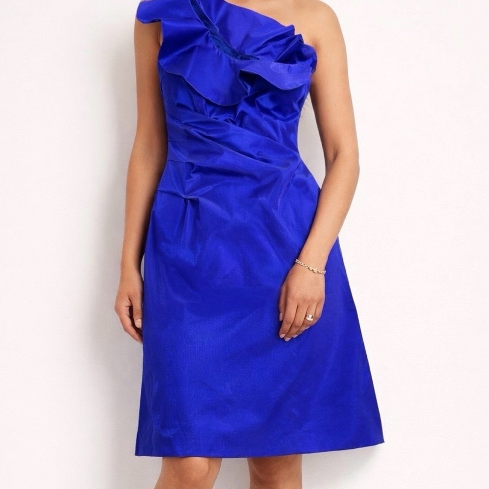 Laundry by Shelli Segal One Shoulder Ruffle Dress Size 4 Imperial Blue Taffeta